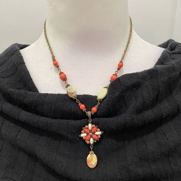 Vintage Beaded Adjustable Dangle Chocker Necklace W/ Matching Drop Bead Earrings - Picture 5 of 10